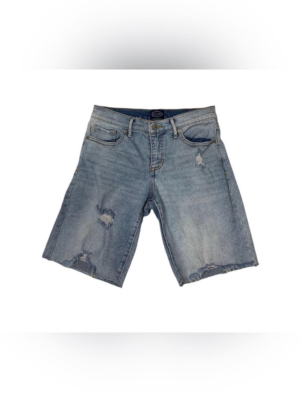 Scoop Distressed Denim Bermuda Shorts